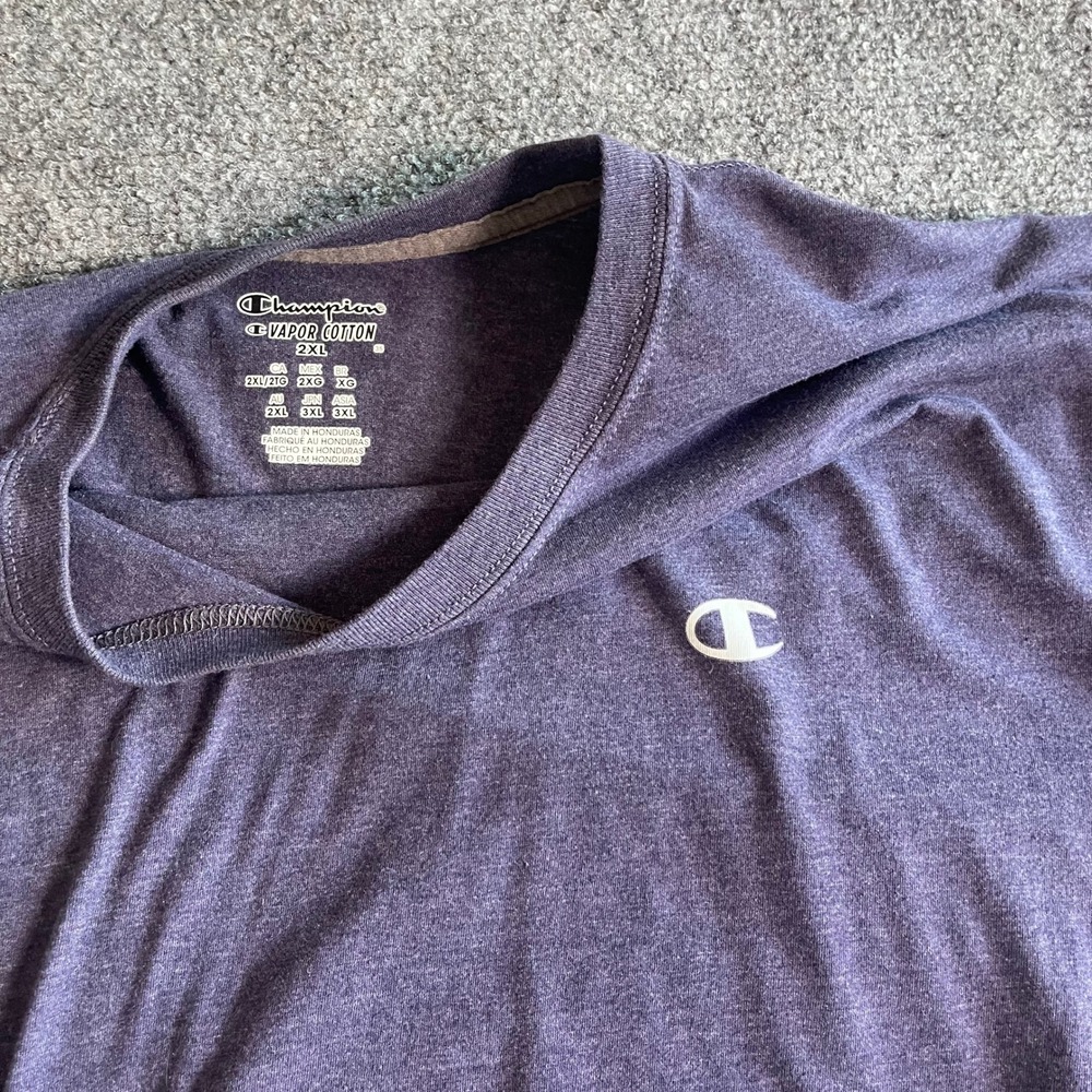 Champion Vapor Cotton Mens 2XL Heather Navy Blue Short Sleeve T-Shirt Activewear - Picture 3 of 7